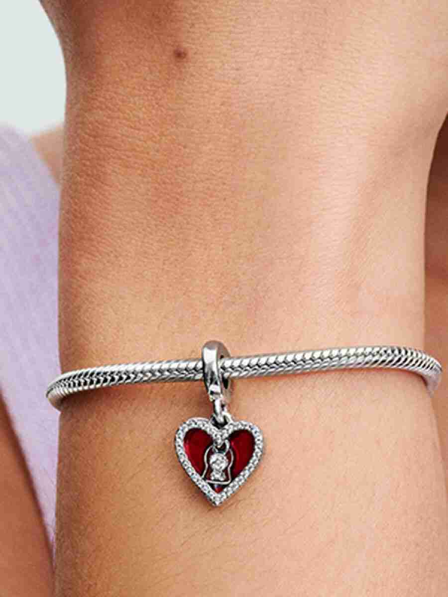 Red Heart & Keyhole Double Dangle Charm