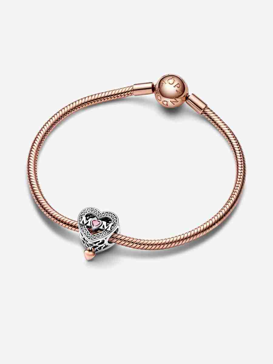 Two-tone Openwork Mom & Heart Charm