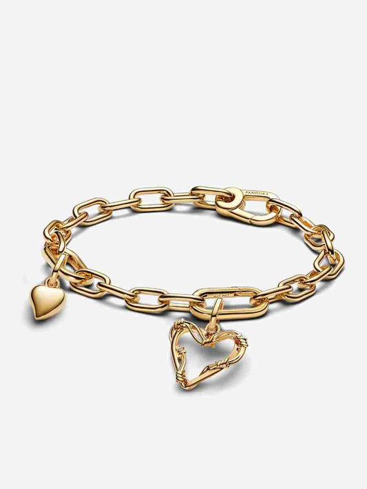 Golden Barbed Wire Heart Bracelet Set