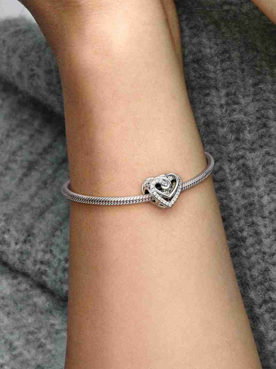 Sparkling Entwined Hearts Charm Sterling silver