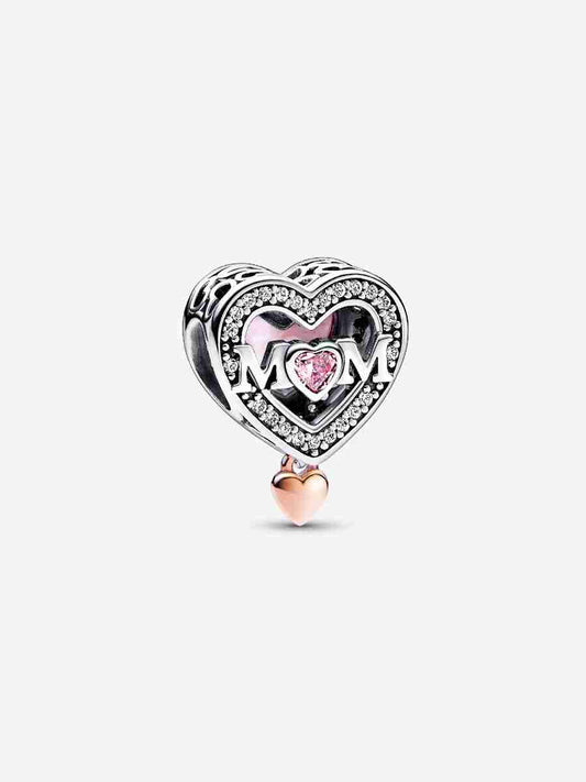 Two-tone Openwork Mom &amp; Heart Charm